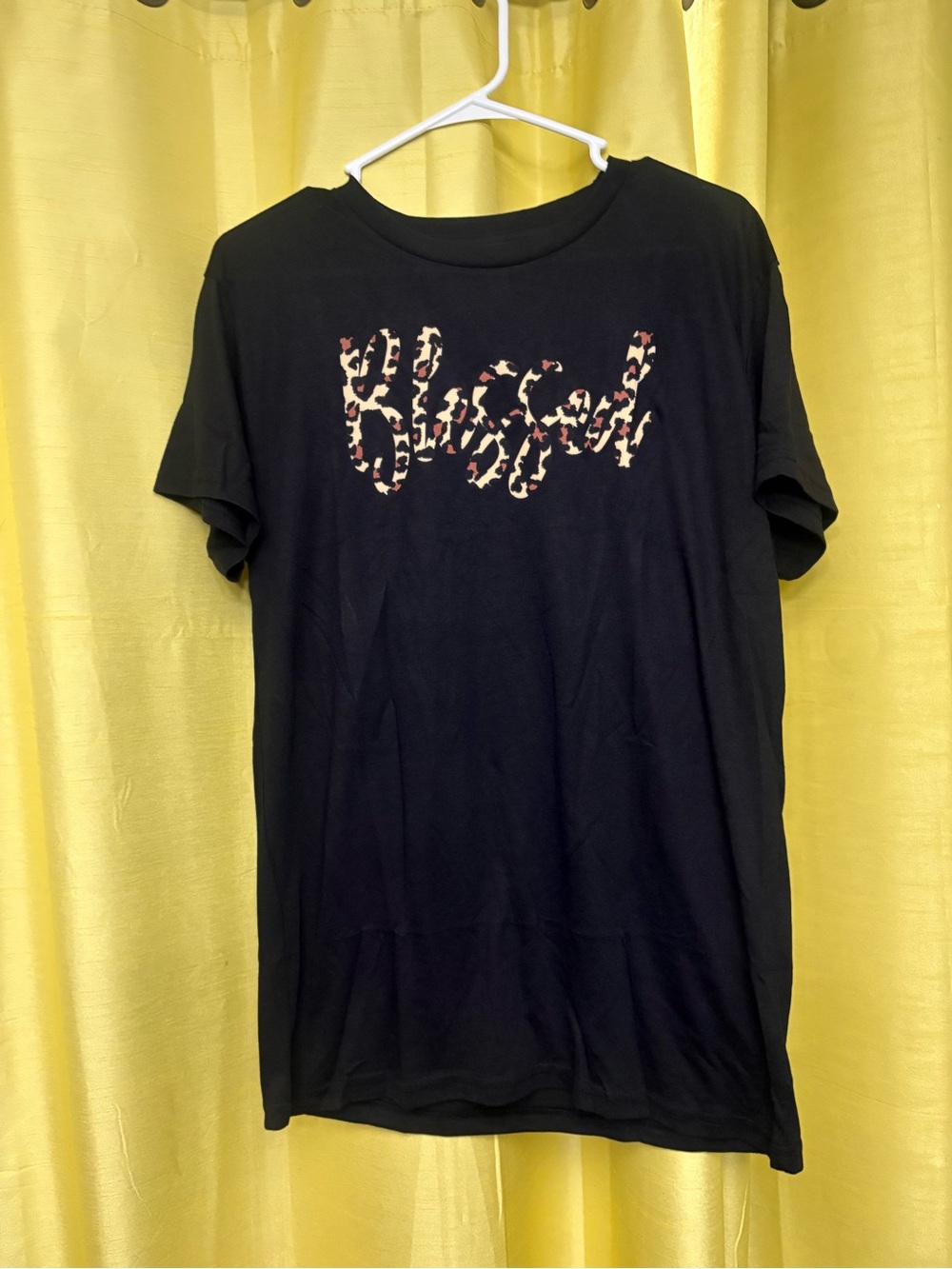 Black Short-Sleeve Tee with Leopard Script Graphic